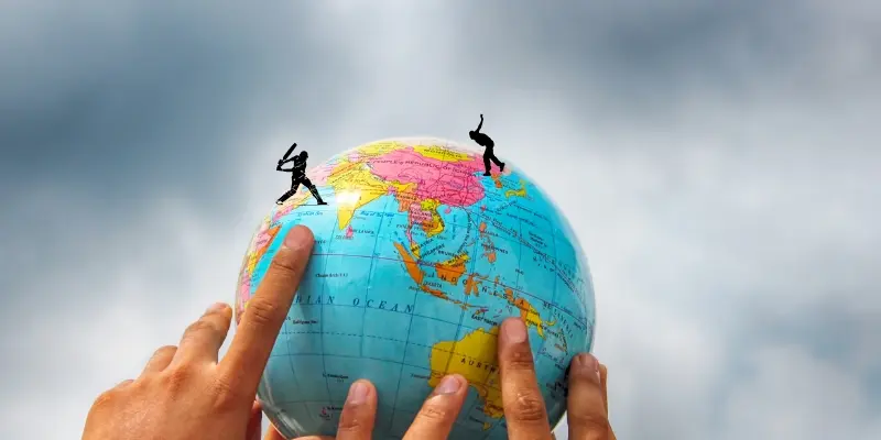 globe with cricketers