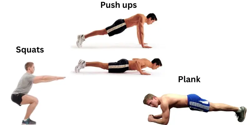 plank, push ups